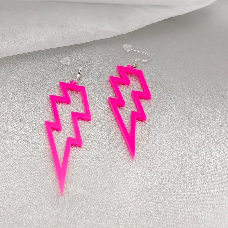 Modpide 80s Neon Earrings Hollow Lightning Bolt Halloween Punk Retro Earrings for Women 80's Party Accessories - Image 1